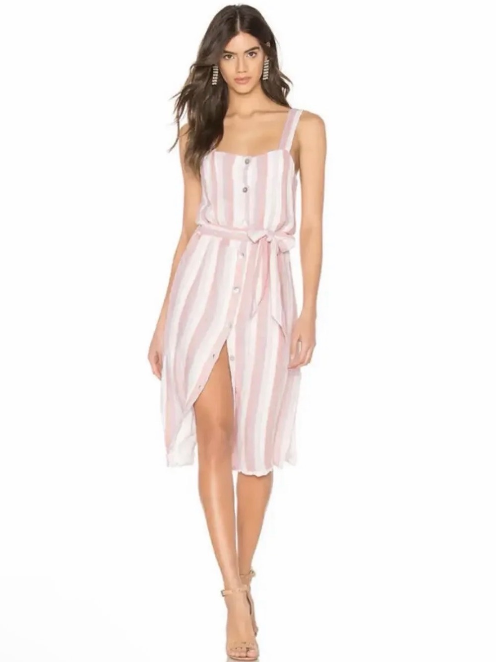 Rails Clement Button-front Dress, P2P 18.5" Size Large, in Dusk Stripe (Pink).